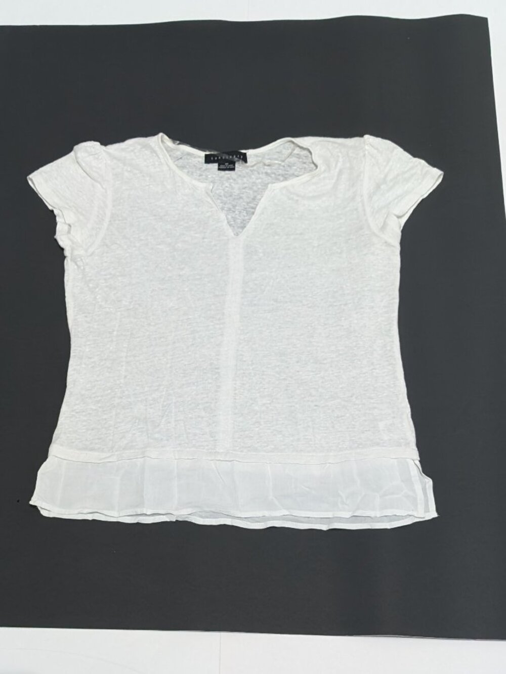 Sanctuary White Linen Short Sleeve Notched V-Neck Top, Size XS